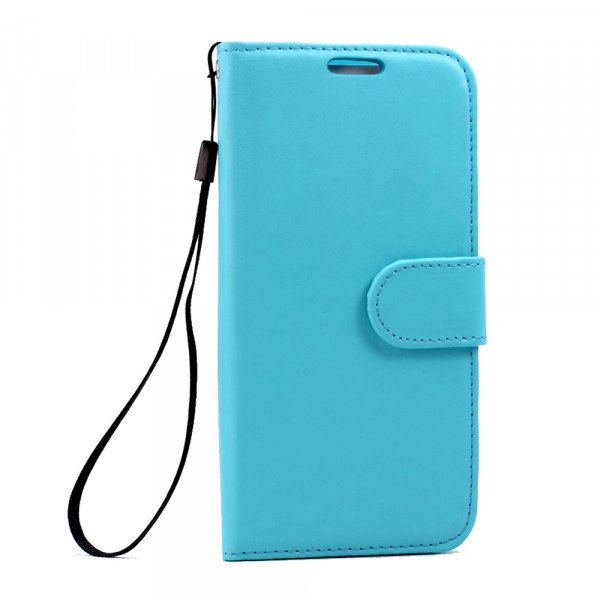 Wholesale Galaxy S7 Folio Flip Leather Wallet Case with Strap (Blue)